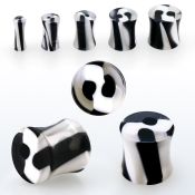 acpf solid acrylic double flared plug w black white swirl