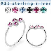 aghpm22 silver seamless nose ring 22g four crystals