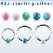agselo20 silver seamless ring, 20g w 3mm synthetic opal ball