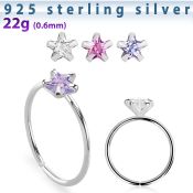 agzsm22 silver seamless nose ring 22g star color cz