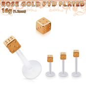 albttd3 bio  flex labret w 3mm rose gold pvd plated steel dice