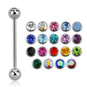 bbcs 316l steel tongue barbell with a 5mm jewel steel ball