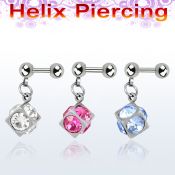 bber16 316l steel helix barbell w 4mm ball 6mm crystal dice