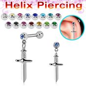 bber85 steel helix barbell 16g w jewel balls dangling dagger