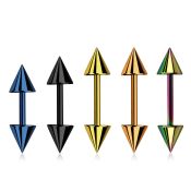 bbert59 anodized 316 steel helix barbell with two 5mm cones