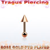 bbertt36 barbell tragus acero 316l pvd oro rosa cono 4mm bola 3mm al por mayor