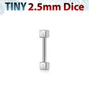 bbesdi25 316l steel eyebrow barbell with two tiny 2 5mm dices