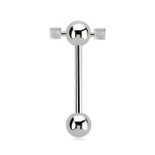bbspndi steel spinner tongue barbell w two 3mm dices.