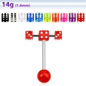 bbvdspn barbell lengua acero quirurgico dado acrilico uv 5mm cruzado por barbell 8mm dados 4mm mismo color 16mm distribuidor