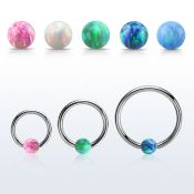 bcr14o4 316l steel ball closure ring 14g 4mm synthetic opal ball