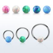 bcr14o6 316l steel ball closure ring 14g 6mm synthetic opal ball