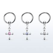 bcrsz14s steel bcr 1.2mm w a cross w tiny cz stone in the center