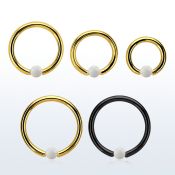 bcrt14o3 black or gold steel ball closure ring 14g 3mm opal ball