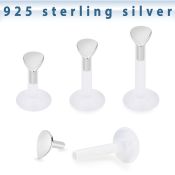 bilbdr clear bioflex labret 16g silver teardrop shape top
