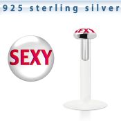 bilg17 labret bio flexible transparente plata esterlina presion 3mm logo las letras sexy rosa fondo blanco venta