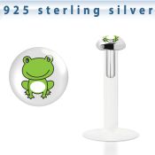 bilg19 labret bio flexible transparente plata esterlina presion 3mm logo rana verde venta