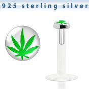 bilg1 labret bio flexible transparente plata esterlina presion 3mm hoja marihuana verde fondo blanco distribuidor mayorista