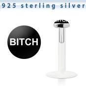 bilg26 labret bio flexible transparente plata esterlina presion 3mm logo palabra bitch blanca fondo negro distribuidor