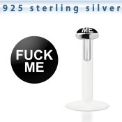 bilg29 labret bio flexible transparente plata esterlina presion 3mm logo las letras fuck me blancas fondo negro mayorista