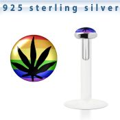 bilg4 labret bio flexible transparente plata esterlina presion 3mm hoja marihuana negra fondo rayas arcoiris distribuidor