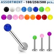 blk232 bulk of 316l steel labret with 3mm acrylic uv balls