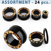 blk237 black acrylic flesh tunnel plug with leopard fur logo