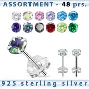 blk258s surtido piercings plata 48 pares piercings oreja plata esterlina 925 zirconia redonda distribuidor mayorista