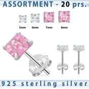 blk264m surtido piercings plata 20 pares piercings oreja plata esterlina 925 zirconia cuadrada corte lujoso distribuidor mayorista