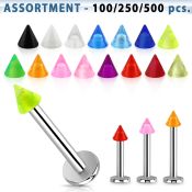 blk347 bulk of 316l steel labret with 3mm acrylic uv cones