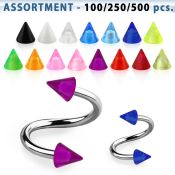 blk353 316l steel eyebrow spiral with 3mm acrylic uv cone