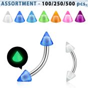 blk360 316l steel eyebrow banana with 3mm glow in the dark cone