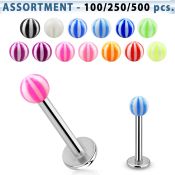 blk371 bulk of 316l steel labret with 3mm uv beach ball