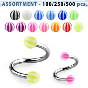 blk375 316l eyebrow spiral with 3mm acrylic beach ball