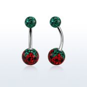 bn2fr8s piercing ombligo acero quirurgico bolas multi cristal pegado ferido diseno fresa cubierta resina bola superior color esmeralda