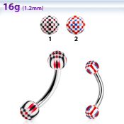 bnedxu steel eyebrow banana w 3mm balls w checker pattern