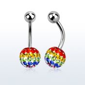 bnfr8g piercing ombligo acero quirurgico bola acero 5mm bola multi cristal ferido 8mm bandera gay venta