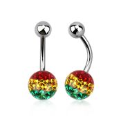 bnfr8r piercing ombligo acero quirurgico bola acero 5mm bola multi cristal ferido 8mm rayas color rasta al por mayor