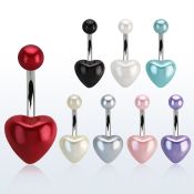 bnhrpe 316l steel belly banana w multi color heart faux pearl