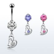 bnrz373 piercing ombligo acero quirurgico zirconia 8mm colgante corazon doble zirconita redonda 38 10mm mayorista