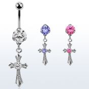 bnrz379 piercing ombligo acero quirurgico zirconia 8mm colgante cruz estilo vintage zirconia redonda centro 38 10mm al por mayor