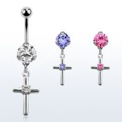 bnrz394 piercing ombligo acero quirurgico zirconia 8mm colgante cruz zirconia redonda centro 38 10mm venta