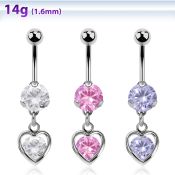 bnrz419 piercing ombligo acero quirurgico zirconia 8mm colgante corazon zirconia redonda medio plata mayorista