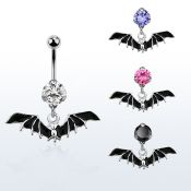 bnrz569 piercing ombligo acero quirurgico zirconia 8mm colgante murcielago negro 38 10mm distribuidor mayorista