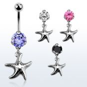 bnrz727 piercing ombligo acero quirurgico zirconia 8mm colgante liso estrella mar plata 38 10mm mayorista