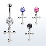 bnrz756 piercing ombligo acero quirurgico zirconia 8mm colgante cruz lisa 38 10mm al por mayor