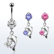 bnrz7 piercing ombligo acero quirurgico zirconia 8mm colgante delfin zirconia redonda 38 10mm distribuidor mayorista