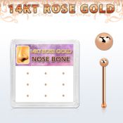 box w 9 14kt rose gold nose bones, 22g w 1.5mm ball top