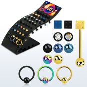 brbbtm display 40 barbells lengua acero 316l anodizado variados bolas lisas bola joya dados dados anillos conectados 16mm distribuidor mayorista