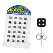 brdi5 soporte 12 pares piercings oreja acero inoxidable dado acrilico uv 5mm color negro puntos blancos mayorista