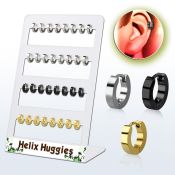 brer26 display 32 huggies helix acero brillo espejo acero quirurgico anodizado negro dorado diametro 7mm al por mayor